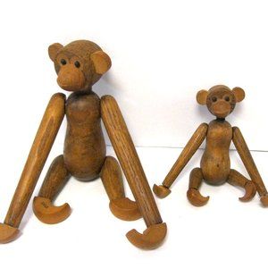 Vintage Set of 2 Bojesen Hanging Wooden Monkeys Japan